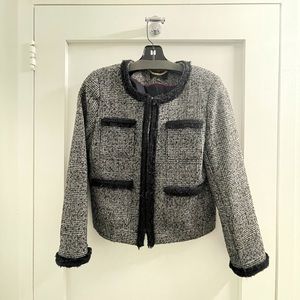 J. Crew Boucle Jacket - Grey/Black printed (Size 2)
